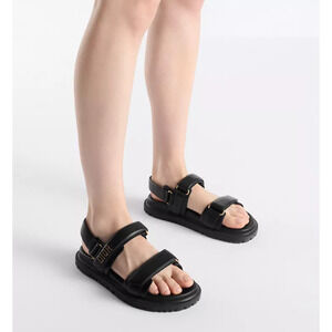 Dior Dioract Leather Slingback Sandals with Padded Adjustable Straps Black EU 40